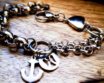 Bracelet, Charm Bracelet, Faith Love Hope, Stainless Steel