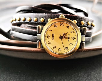 Armbanduhr, Lederuhr, Vintag-Stil, Wickeluhr