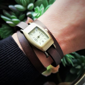 Wrist watch, wrap watch, leather watch, leather bracelet, vintage style image 3