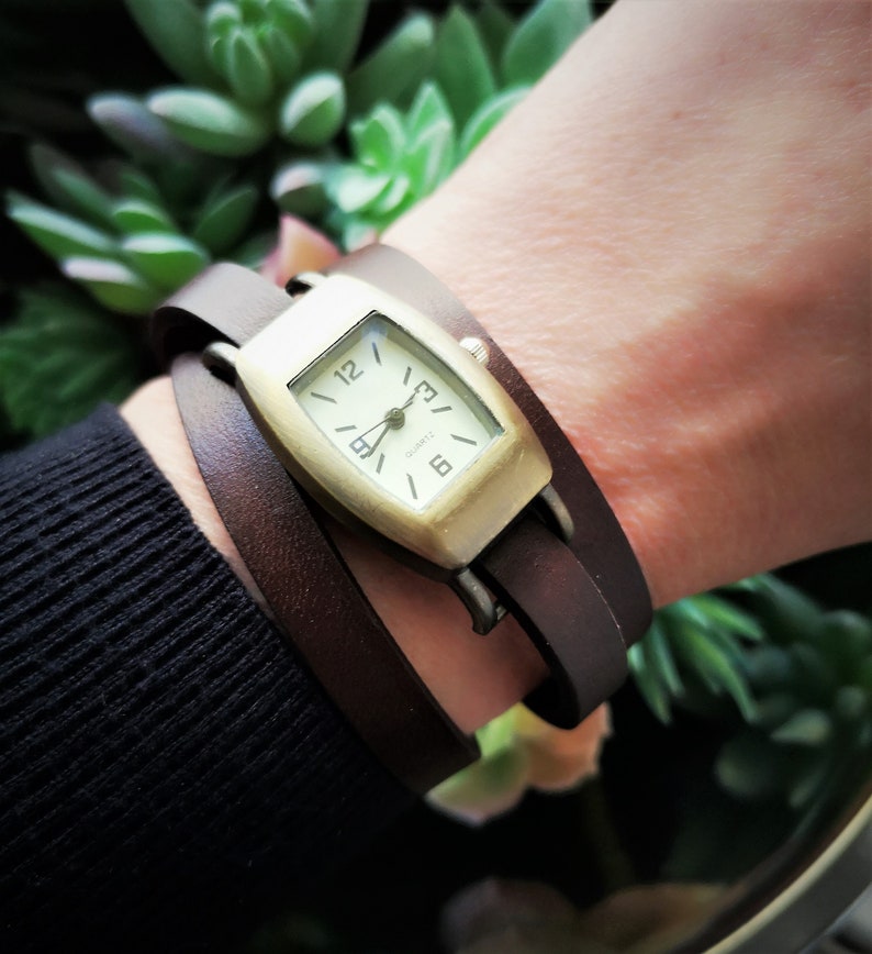Wrist watch, wrap watch, leather watch, leather bracelet, vintage style image 3