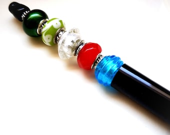 Decorated ballpoint pen, including replacement refill, colorful