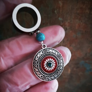 Tunnel avec pendentif, plug, tunnel d'oreille, acier inoxydable, mandala image 5