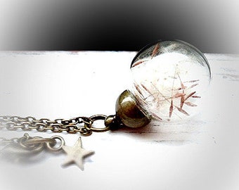 Collier avec perle de verre, pissenlit, souhait, souhaits, rêves