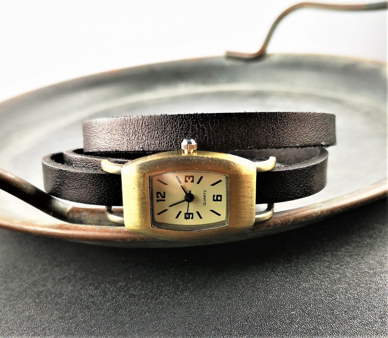 Wrist watch, wrap watch, leather watch, leather bracelet, vintage style image 4