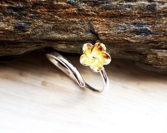 Ring,  Fingerring, Blume, vergoldet, größenverstellbar