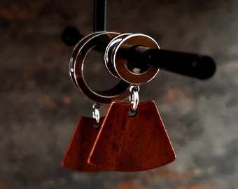 Tunnel with pendant, ear weight, plug, ear tunnel, stainless steel and walnut wood