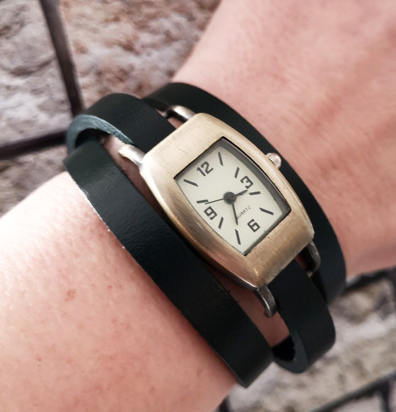 Wrist watch, wrap watch, leather watch, leather bracelet, vintage style image 1