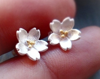 Earrings,Studs,Sterling Silver,Flower ,