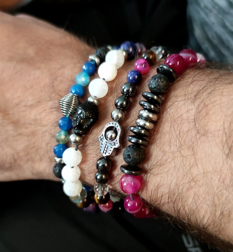 Bracelet with lava elastic unisex wooden beads and hemati beads