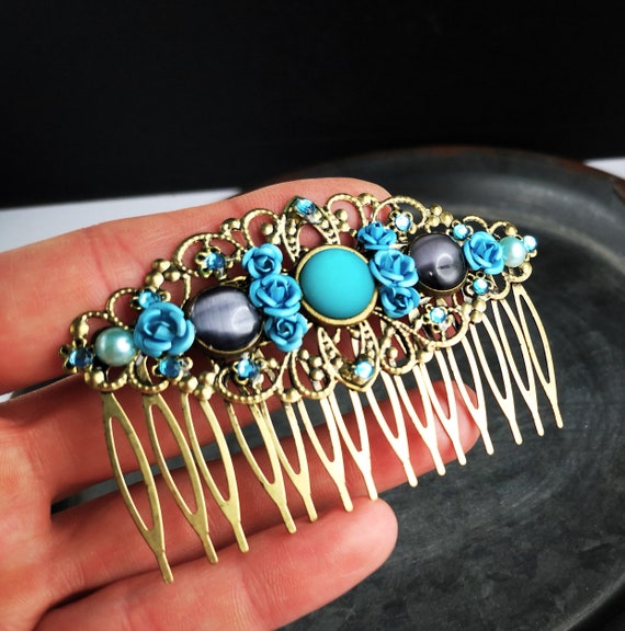 Peigne Ornemental Avec Cabochons De Strass Rose - Métal Et Strass, Occasion, Taille Unique