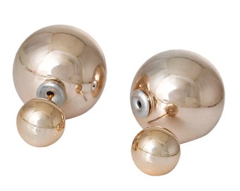 Ear studs, double pearl, gold-colored,