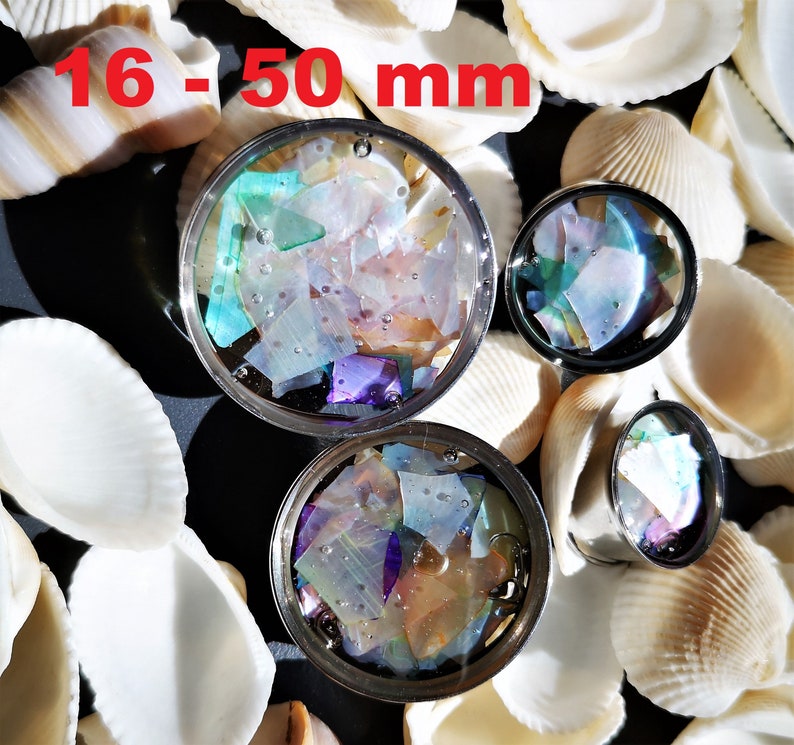 Plug, Stainless Steel, Colorful Shell Splinters, Ear Piercing, up to 50