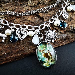 Charivari Kette fürs Dirndl,  Dirnd- Schmuck, Accessoire, Fest ,Trachten, Hochzeit, weiß-smaragd