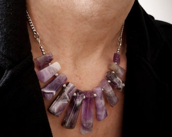 Kette, Collier, Amethyst und Edelstahl