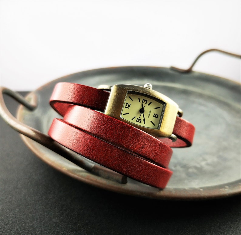 Wrist watch, wrap watch, leather watch, leather bracelet, vintage style rot