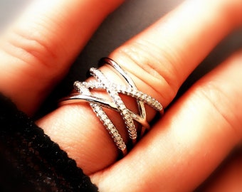 Ring, finger ring, adjustable size, glitter mesh