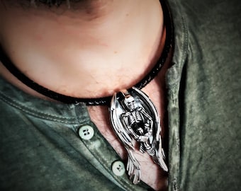 Chain, necklace, leather, stainless steel, leather chain, men's chain, gothic, biker