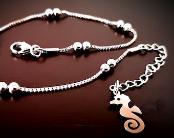 Anklet, stainless steel, seahorse, anklet