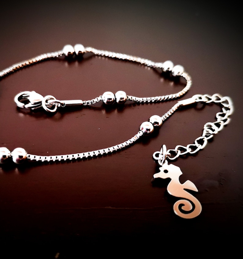 Anklet, stainless steel, seahorse, anklet image 1