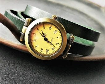 Armbanduhr,Wickeluhr, Lederuhr, Damenuhr, Uhr,  Lederarmand, Vintage-Stil