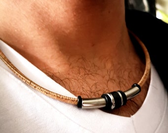 Chain, necklace, cork, stainless steel, unisex, man, woman, choice of colors