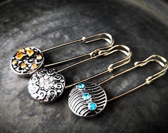 Scarf pin, jewelry pin, kilt pin, shawl pin, poncho pin – Handmade metal brooch pins in three sizes
