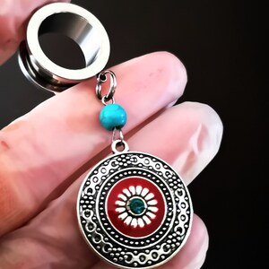 Tunnel avec pendentif, plug, tunnel d'oreille, acier inoxydable, mandala image 3