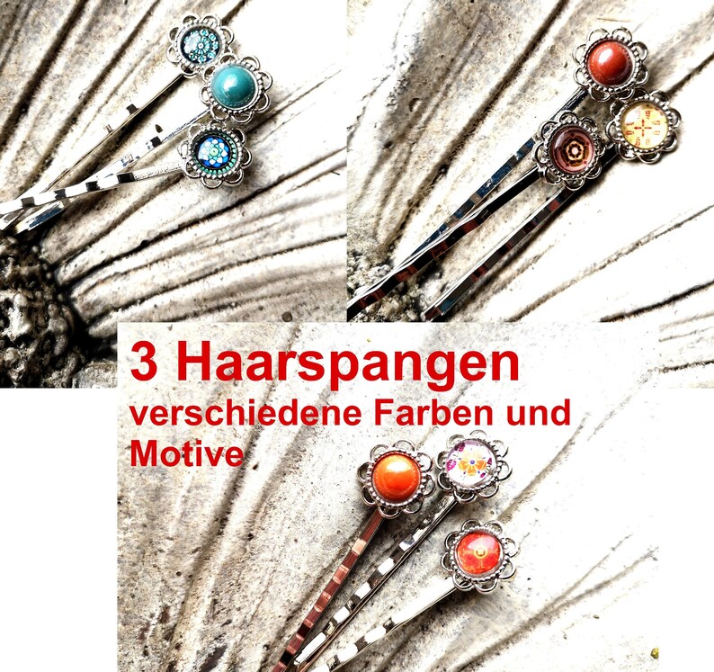 3 Haarklemmen, Haarspangen, mit Cabochon Bild 1