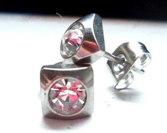 1 pair of earrings, ear studs, earrings, stainless steel, white, silver,