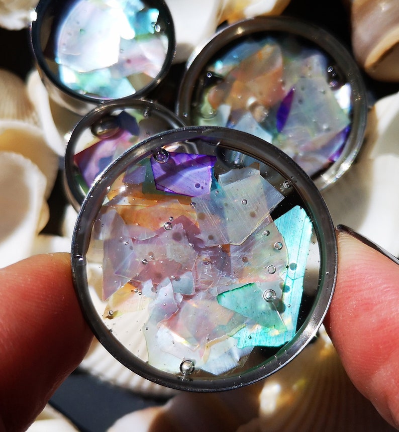 Plug, Stainless Steel, Colorful Shell Splinters, Ear Piercing, up to 50