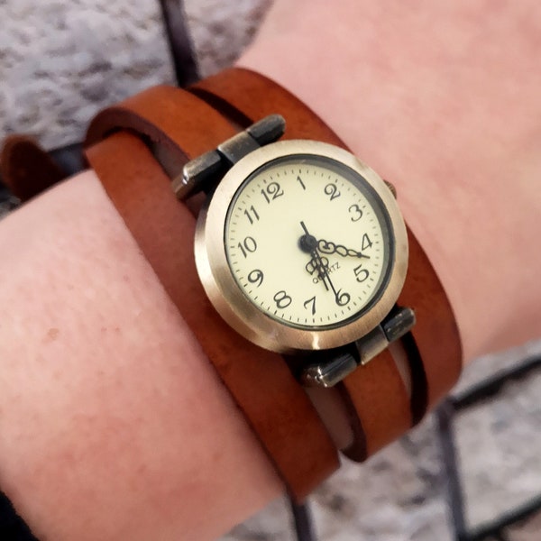 Armbanduhr, Wickeluhr, Lederuhr, Damenuhr, Vintage-Stil, Farbauswahl