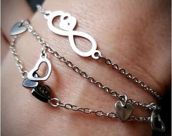 Armband,Bettelarmband, Edelstahl, Armkette, Herzen, Herz, Infinity, Unendlichkeit, Liebe