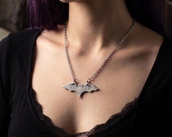 Stainless steel bat necklace – stainless steel necklace, necklace with bat