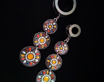 Tunnel with pendant, plug, ear tunnel, stainless steel, mandala