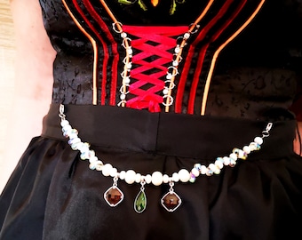 Charivari chain for dirndls, dirnd jewellery, accessories, festivals, traditional costumes, weddings, pearls and glass