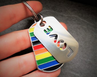 Keychain, stainless steel, rainbow flag, love