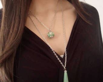 Chain, necklace, double chain, aventurine, kashimiri bead, handmade