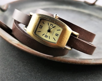 Wrist watch, wrap watch, leather strap, vintage style