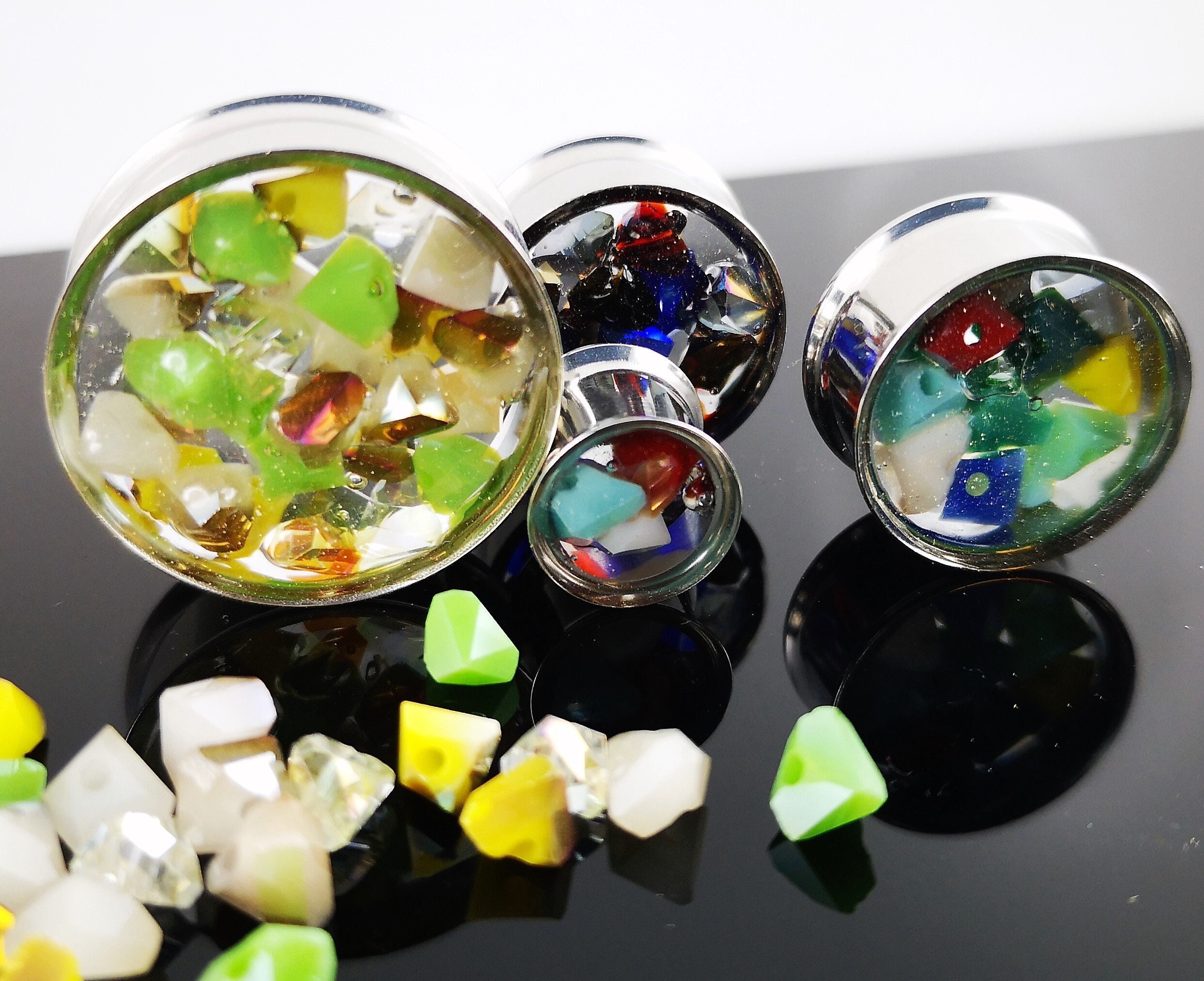 Flesh Orecchio Tunnel Acciaio Inox Cristallo Vite Cuore Plug - Foto 4