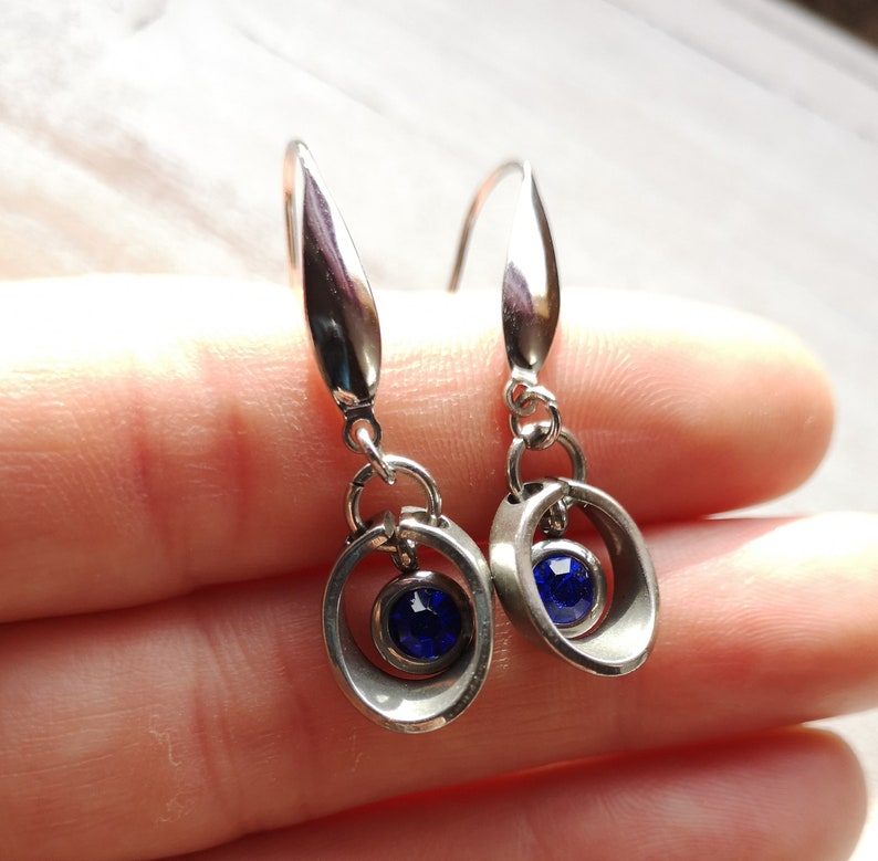 Earrings, earrings, stainless steel and rhinestones image 1