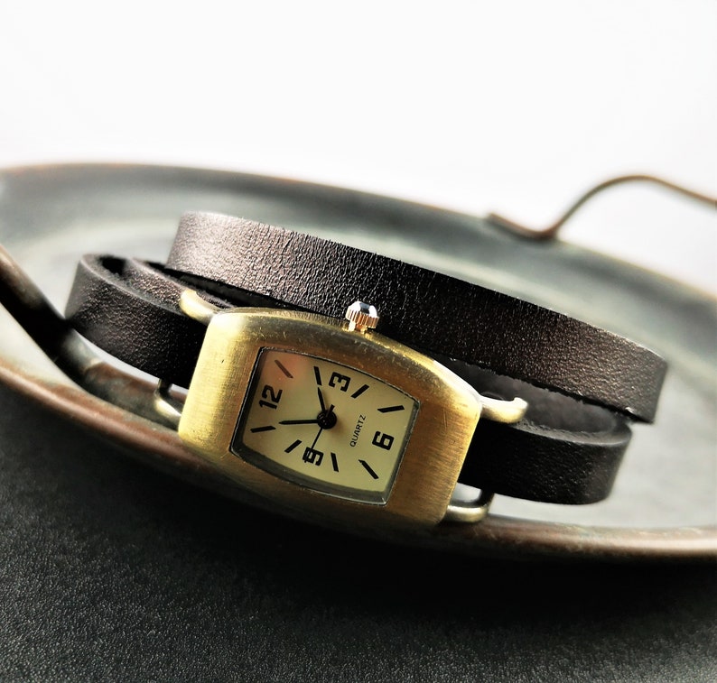 Wrist watch, wrap watch, leather watch, leather bracelet, vintage style image 2