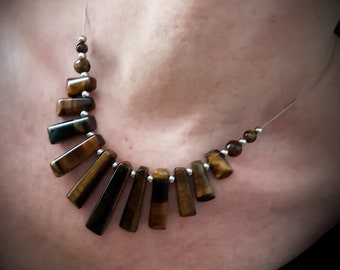 Chain, necklace, tiger's eye and stainless steel, eye-catcher