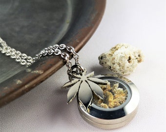 Kette, Medaillon, Edelstahl, Hanfblüte,  Unkraut , Cannabis Schmuck, Geschenke für Stoner, 420