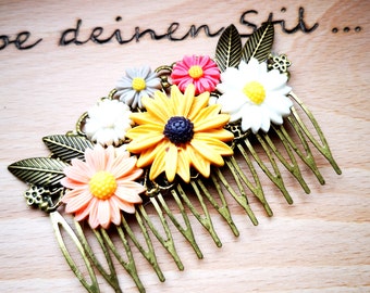 Haarkamm im Vintage-Stil, bronzefarben, Blumenmädchen, flower, Hippi