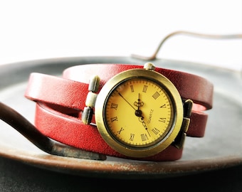 Montre-bracelet, montre wrap, montre en cuir, montre femme, montre, bracelet en cuir, style vintage