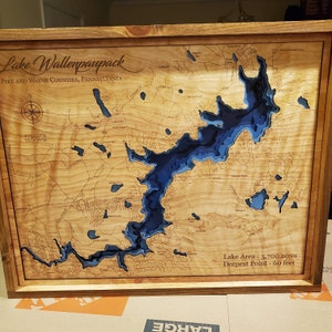 Lake Wallenpaupack Pennsylvania, Rustic Wood Sign Map Art 24x30 8 LAYERS