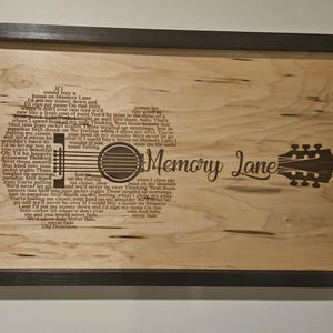 Memory Lane lyrics Wood guitar sign 14x22x2