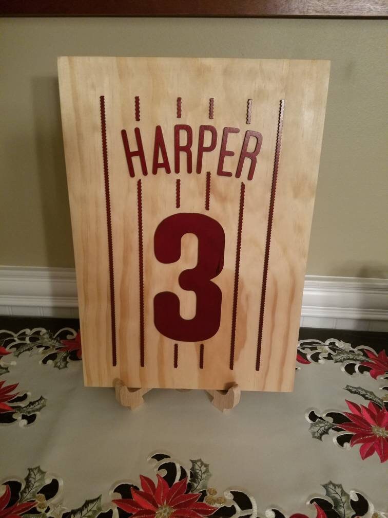 Bryce Harper Phillies Jersey Wood Sign 