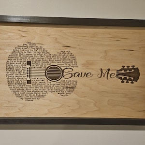 Save Me lyrics Wood guitar sign 14x22x2