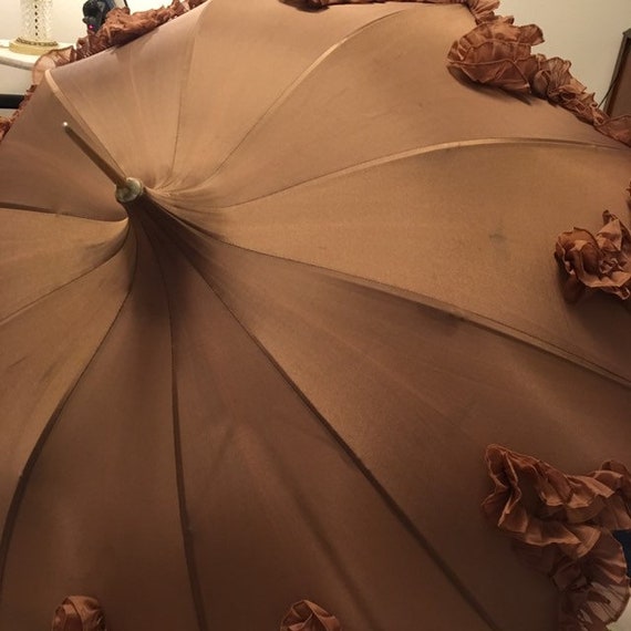 Brown vintage pagoda shaped parasol/umbrella
